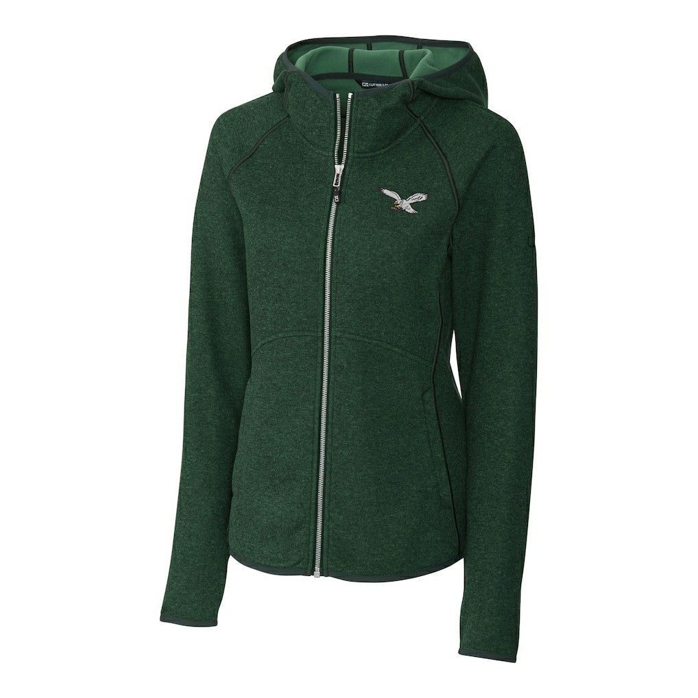 Philadelphia Eagles Cutter & Buck Women's Gridiron Classics Logo Mainsail Sweater-Knit Full-Zip Hoodie Green