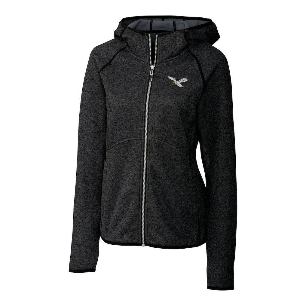 Philadelphia Eagles Cutter & Buck Women's Gridiron Classics Logo Mainsail Sweater-Knit Full-Zip Hoodie Heather Charcoal