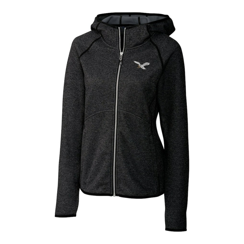Philadelphia Eagles Cutter & Buck Women's Gridiron Classics Logo Mainsail Sweater-Knit Full-Zip Hoodie Heather Charcoal
