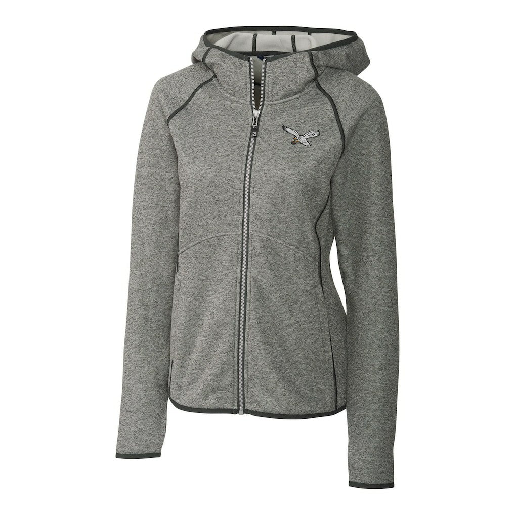 Philadelphia Eagles Cutter & Buck Women's Gridiron Classics Logo Mainsail Sweater-Knit Full-Zip Hoodie Heather Gray