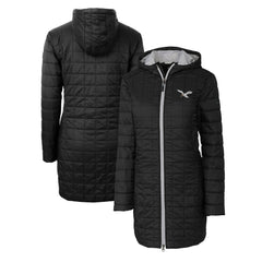 Philadelphia Eagles Cutter & Buck Women's Gridiron Classics Logo Rainier Primaloft Eco Insulated Hooded Long Coat Black