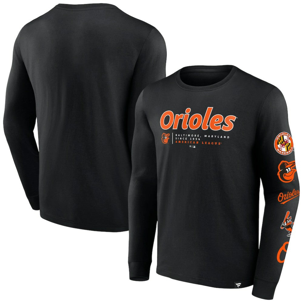 Baltimore Orioles Fanatics Strike the Goal Long Sleeve T-Shirt - Black T-shirts