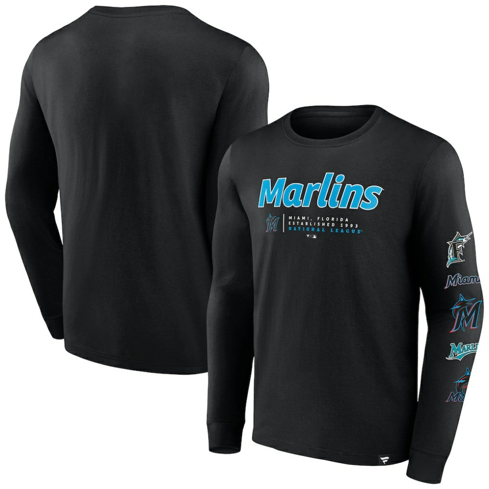 Miami Marlins Fanatics Strike the Goal Long Sleeve T-Shirt - Black T-shirts