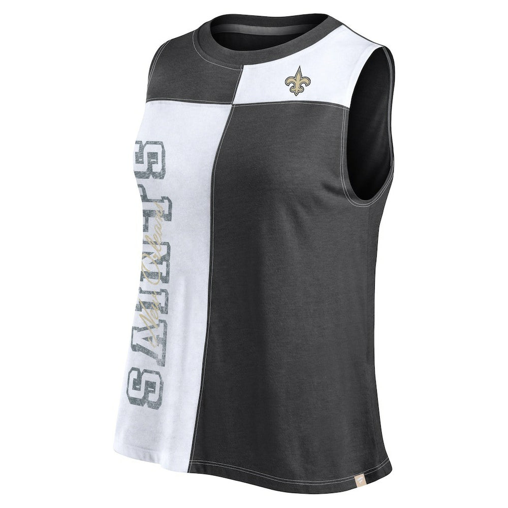 New Orleans Saints FanaticsWomen's Script Color Block Tank Top Black/White