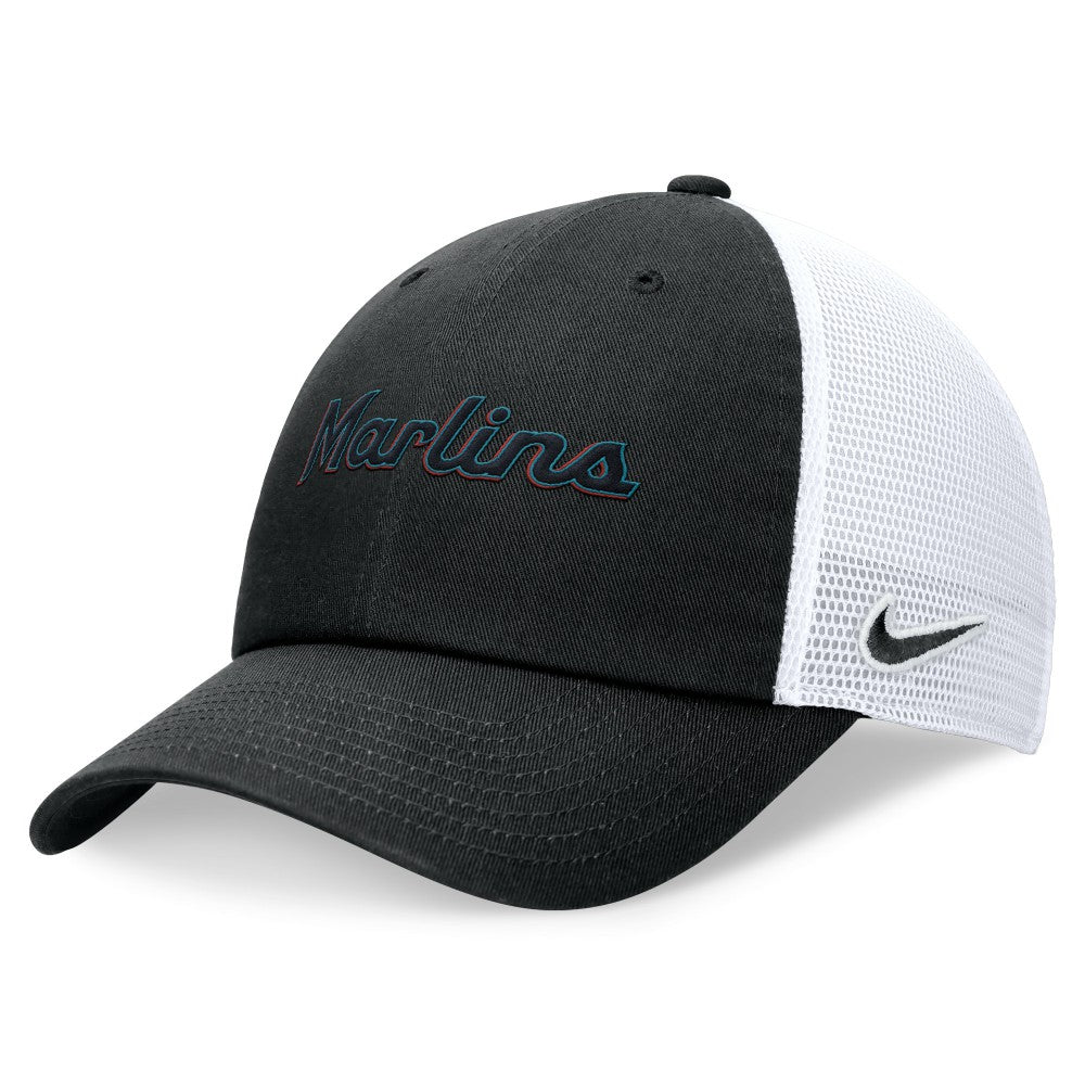 Miami Marlins Nike Wordmark Adjustable Trucker Hat - Black Hats