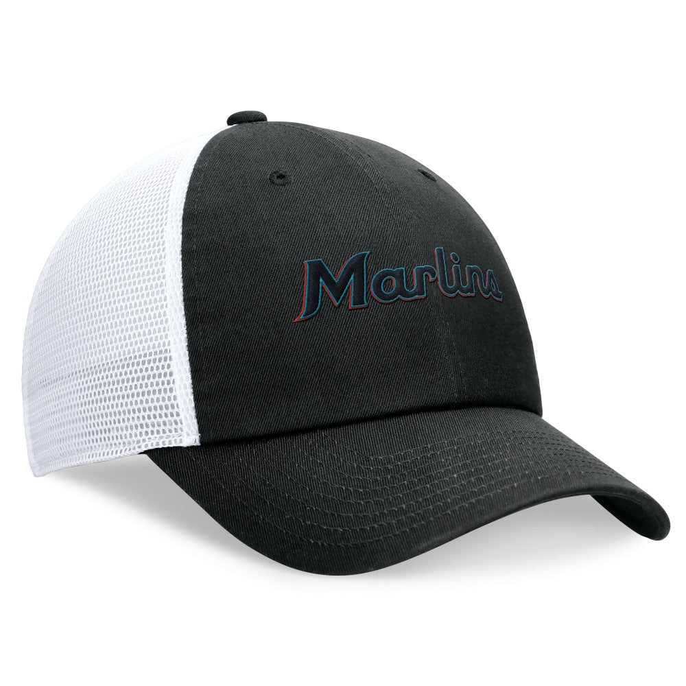 Miami Marlins Nike Wordmark Adjustable Trucker Hat - Black Hats