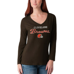 Cleveland Browns G-III 4Her by Carl Banks Women's Post Season Long Sleeve V-Neck T-Shirt Brown