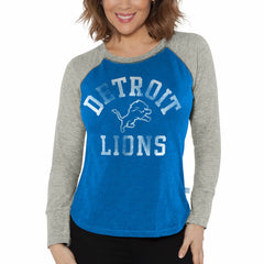 Detroit Lions G-III 4Her by Carl Banks Women's Waffle Knit Raglan Long Sleeve T-Shirt Blue/Heather Gray