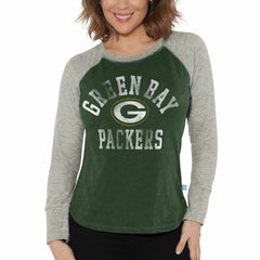 Green Bay Packers G-III 4Her by Carl Banks Women's Waffle Knit Raglan Long Sleeve T-Shirt Green/Heather Gray