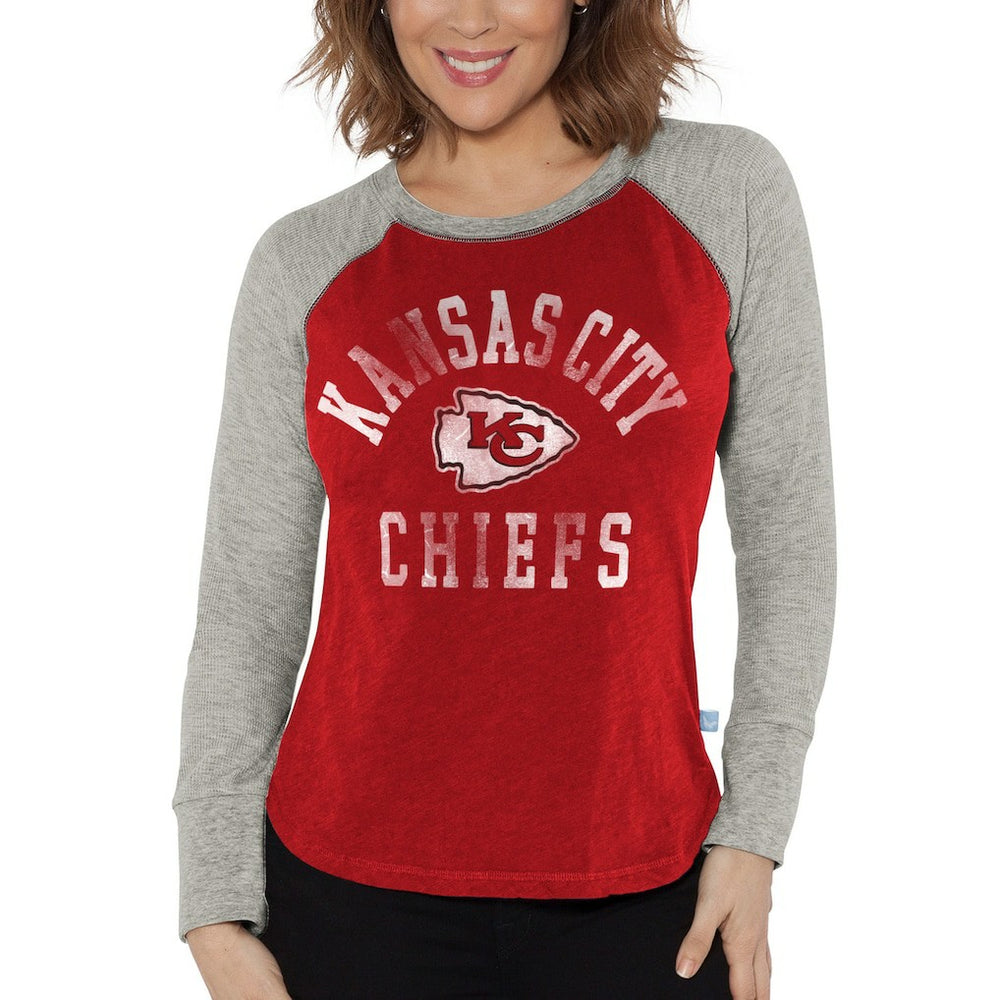 Kansas City Chiefs G-III 4Her by Carl Banks Women's Waffle Knit Raglan Long Sleeve T-Shirt Red/Heather Gray