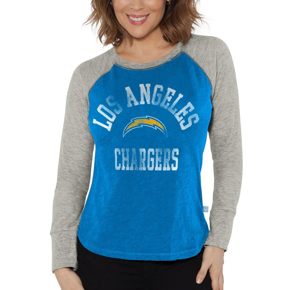 Los Angeles Chargers G-III 4Her by Carl Banks Women's Waffle Knit Raglan Long Sleeve T-Shirt Powder Blue/Heather Gray