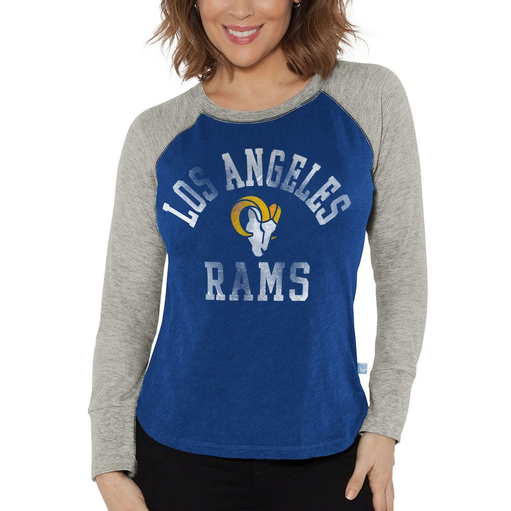 Los Angeles Rams G-III 4Her by Carl Banks Women's Waffle Knit Raglan Long Sleeve T-Shirt Royal/Heather Gray