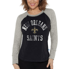 New Orleans Saints G-III 4Her by Carl Banks Women's Waffle Knit Raglan Long Sleeve T-Shirt Black/Heather Gray