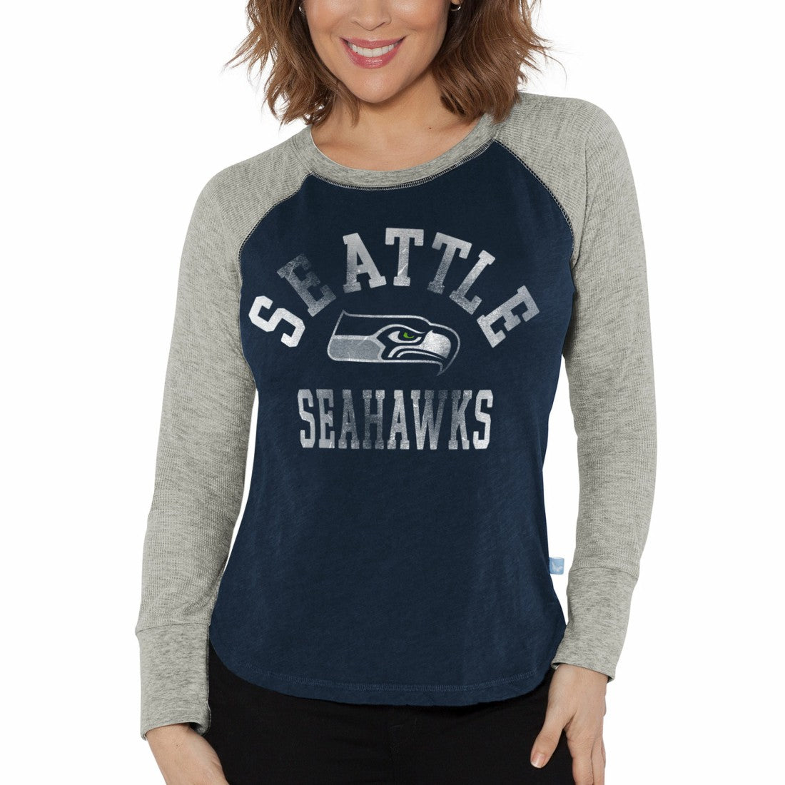 Seattle Seahawks G-III 4Her by Carl Banks Women's Waffle Knit Raglan Long Sleeve T-Shirt College Navy/Heather Gray