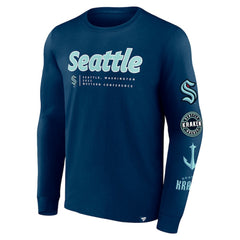 NHL Seattle Kraken Fanatics Strike the Goal Long Sleeve T-Shirt - Deep Sea Blue