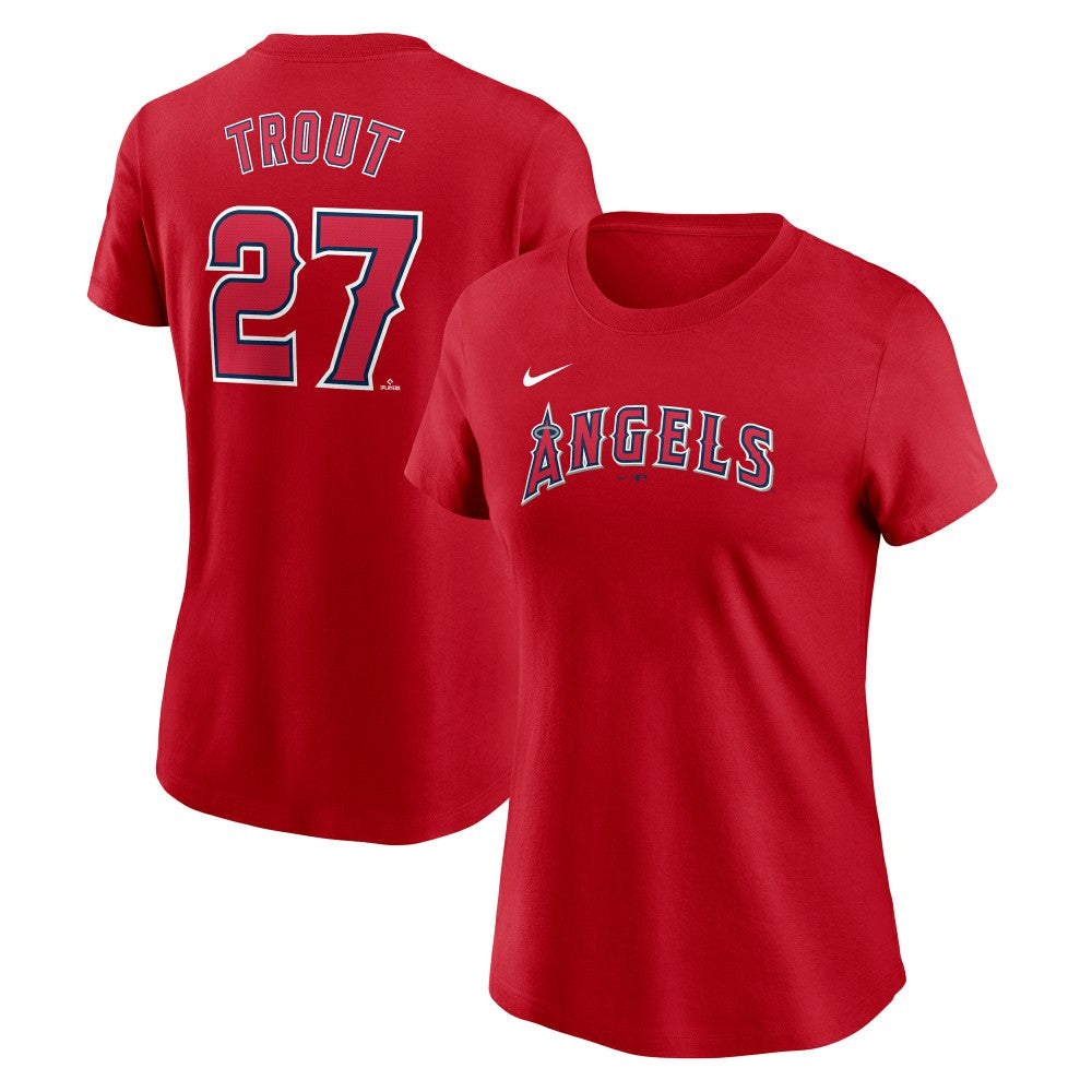 Mike Trout Los Angeles Angels Nike Women's Cooperstown Collection Fuse Name & Number T-Shirt - Red T-shirts