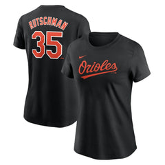 Adley Rutschman Baltimore Orioles Nike Women's Cooperstown Collection Fuse Name & Number T-Shirt - Black T-shirts