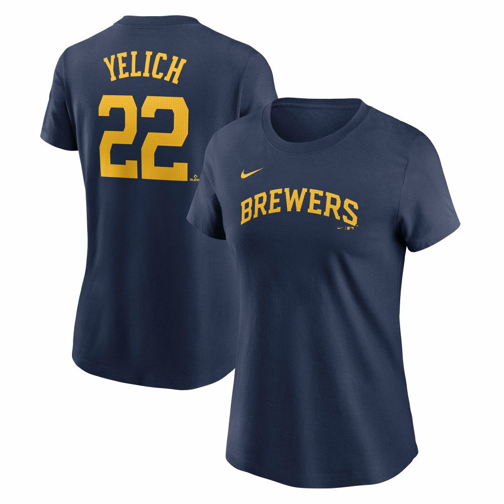 Christian Yelich Milwaukee Brewers Nike Women's Cooperstown Collection Fuse Name & Number T-Shirt - Navy T-shirts