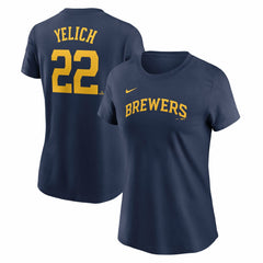 Christian Yelich Milwaukee Brewers Nike Women's Cooperstown Collection Fuse Name & Number T-Shirt - Navy T-shirts