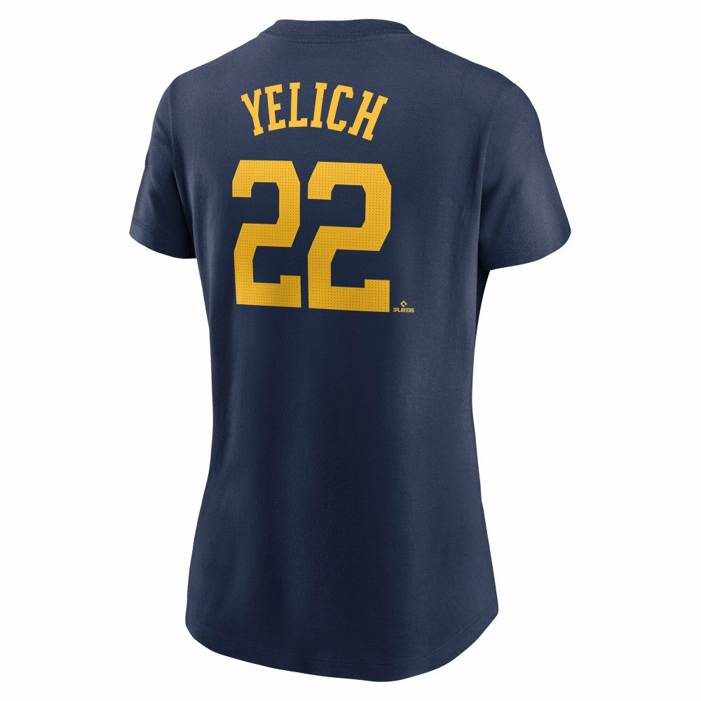 Christian Yelich Milwaukee Brewers Nike Women's Cooperstown Collection Fuse Name & Number T-Shirt - Navy T-shirts