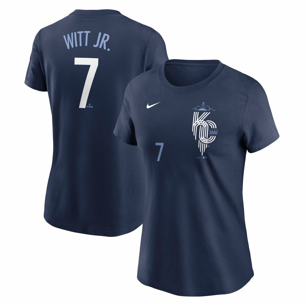 Bobby Witt Jr. Kansas City Royals Nike Women's City Connect Fuse Name & Number T-Shirt - Navy T-shirts
