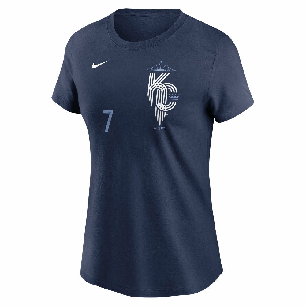 Bobby Witt Jr. Kansas City Royals Nike Women's City Connect Fuse Name & Number T-Shirt - Navy T-shirts