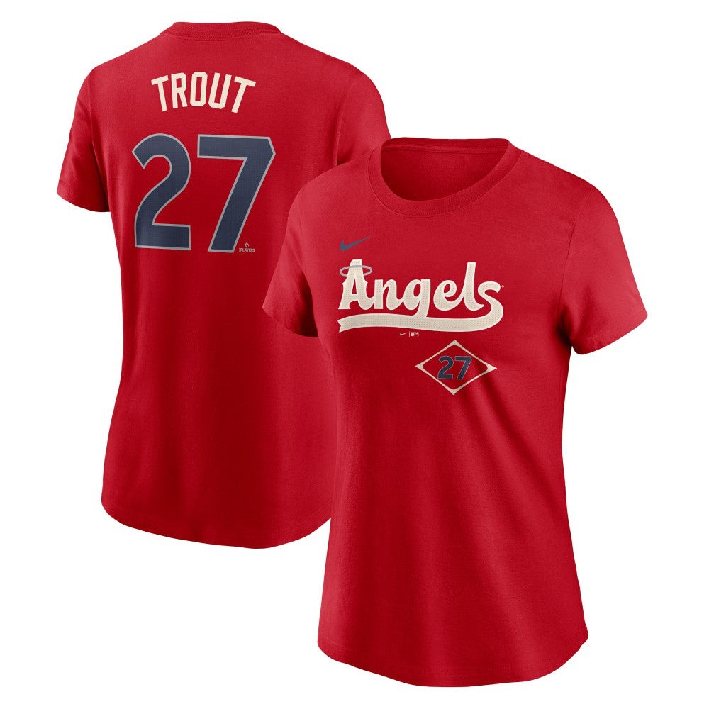 Mike Trout Los Angeles Angels Nike Women's 2024 City Connect Fuse Player Name & Number T-Shirt - Red T-shirts
