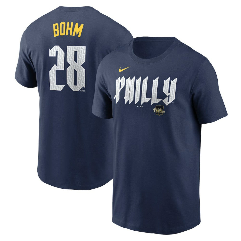 Alec Bohm Philadelphia Phillies Nike 2024 City Connect Fuse Name & Number T-Shirt - Navy T-shirts