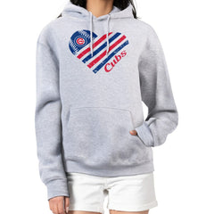 Chicago Cubs G-III 4Her by Carl Banks Women's Heart Fleece Pullover Hoodie - Heather Gray Hoodies