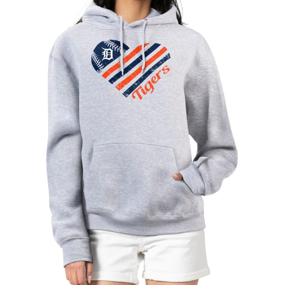 Detroit Tigers G-III 4Her by Carl Banks Women's Heart Fleece Pullover Hoodie - Heather Gray Hoodies
