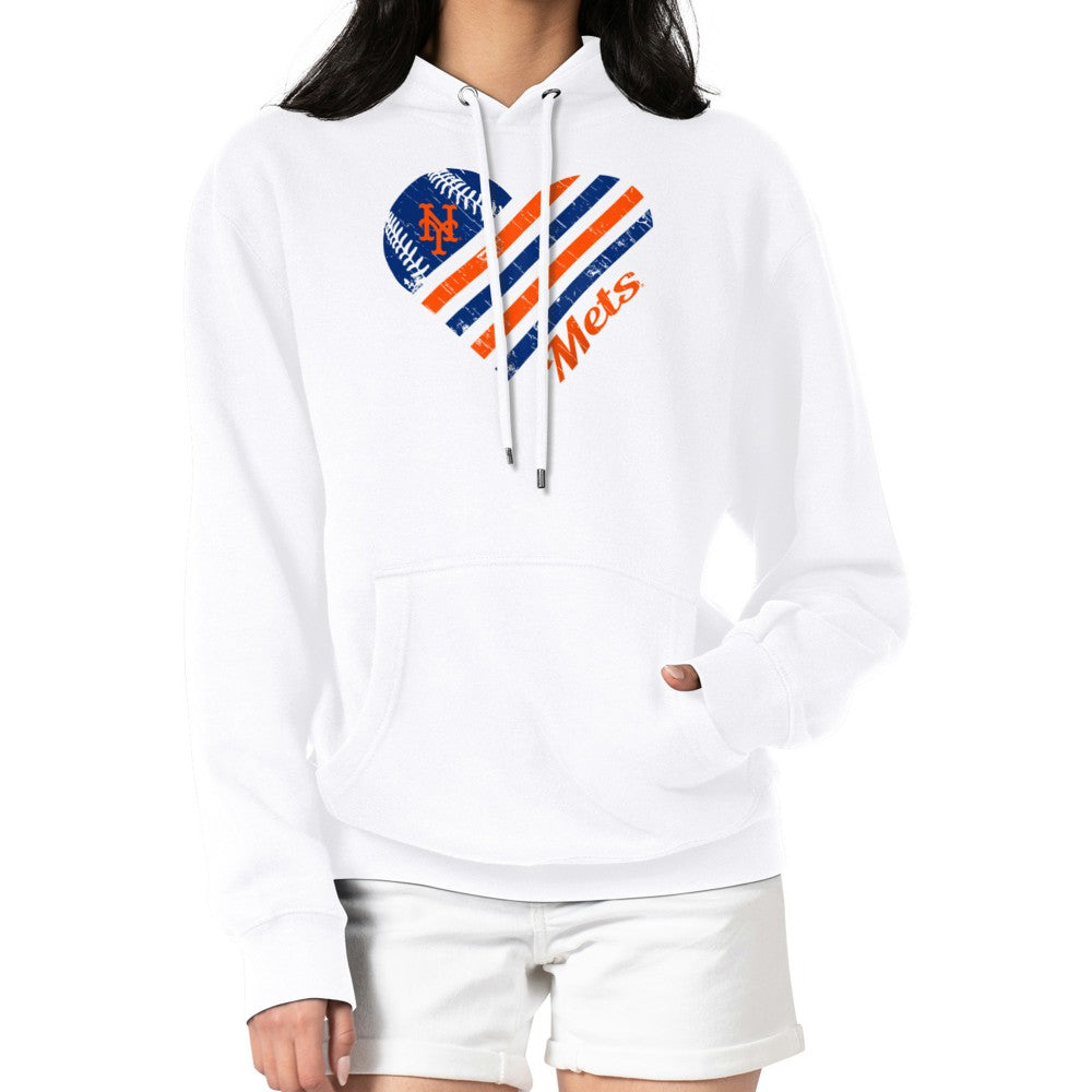 New York Mets G-III 4Her by Carl Banks Women's Heart Fleece Pullover Hoodie - White Hoodies