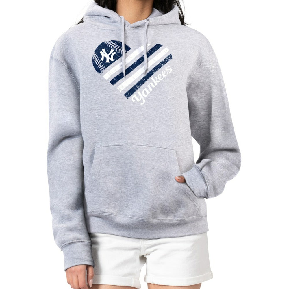 New York Yankees G-III 4Her by Carl Banks Women's Heart Fleece Pullover Hoodie - Heather Gray Hoodies