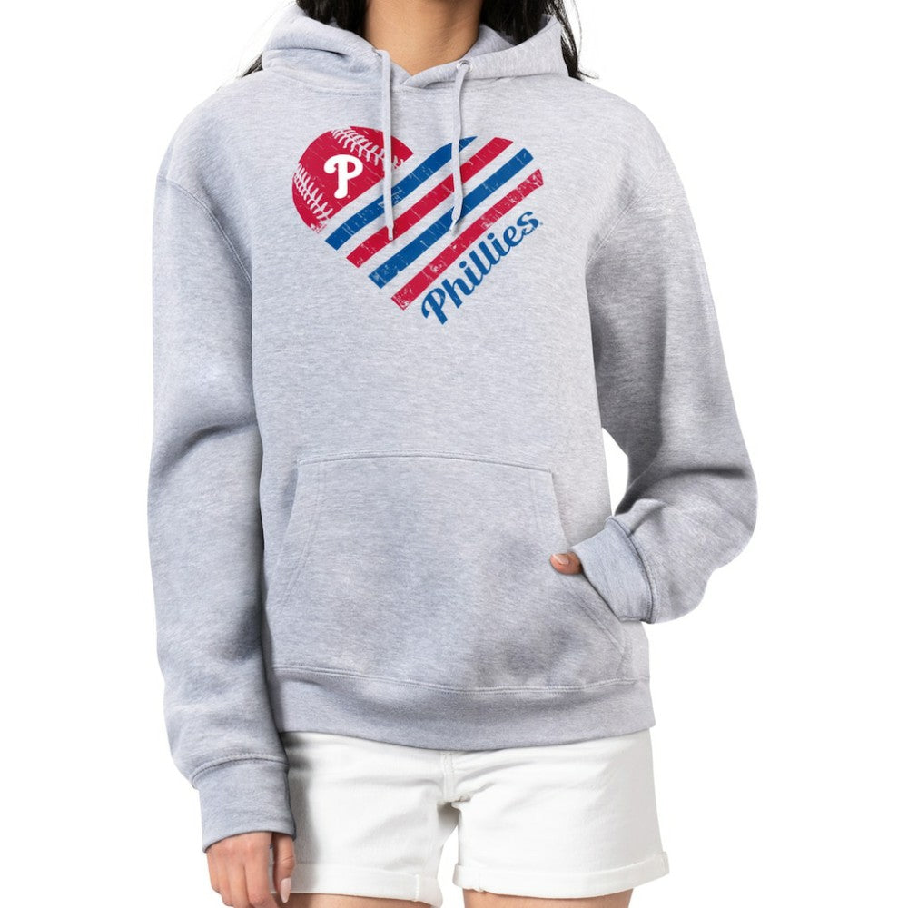 Philadelphia Phillies G-III 4Her by Carl Banks Women's Heart Fleece Pullover Hoodie - Heather Gray Hoodies