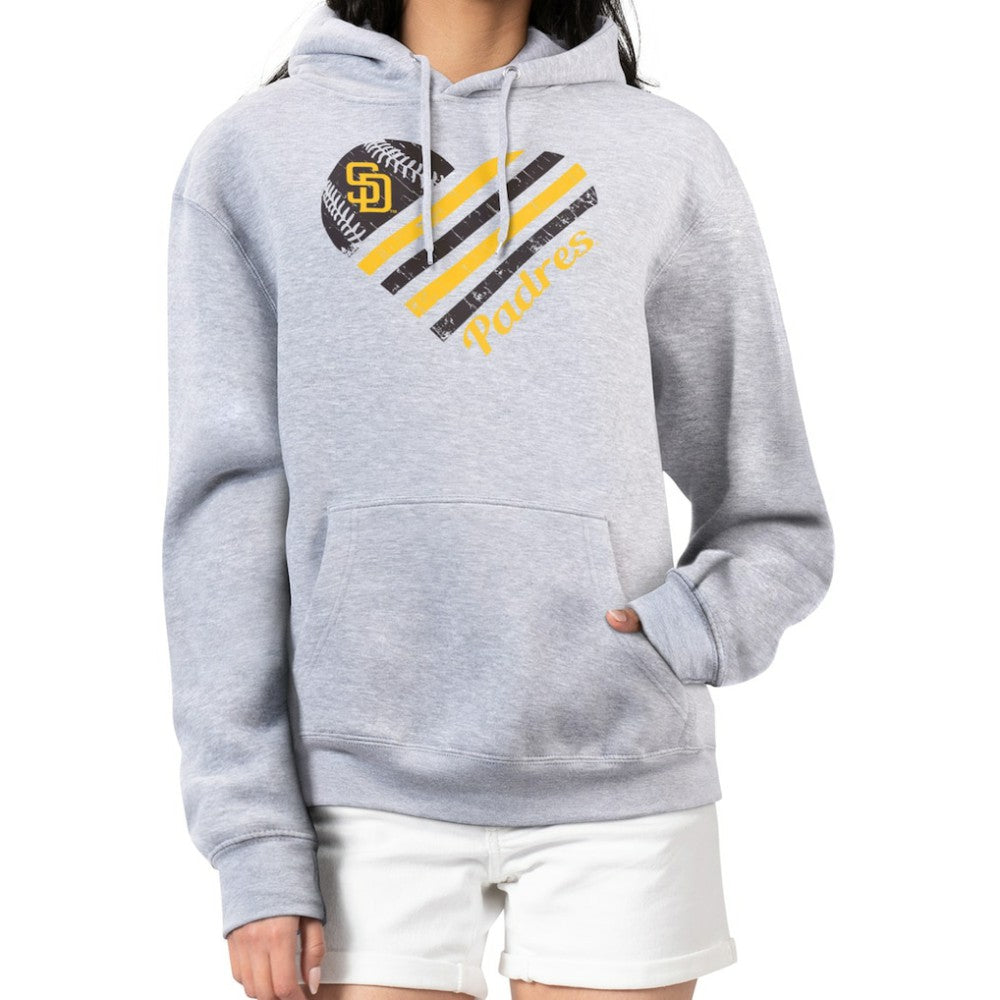 San Diego Padres G-III 4Her by Carl Banks Women's Heart Fleece Pullover Hoodie - Heather Gray Hoodies