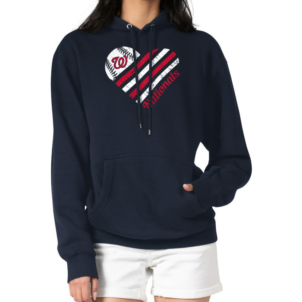 Washington Nationals G-III 4Her by Carl Banks Women's Heart Fleece Pullover Hoodie - Navy Hoodies