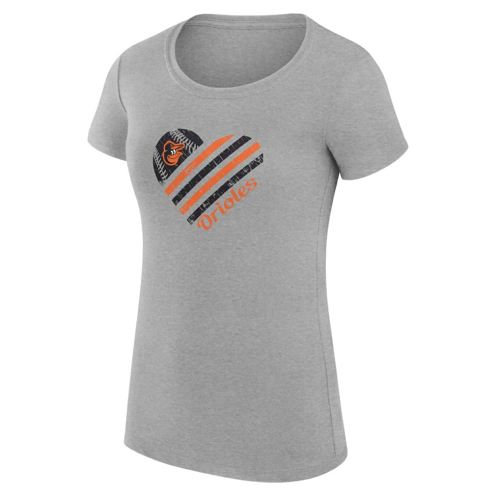 Baltimore Orioles G-III 4Her by Carl Banks Women's Super-Slim Fit Lightweight Heart Graphic T-Shirt - Heather Gray T-shirts