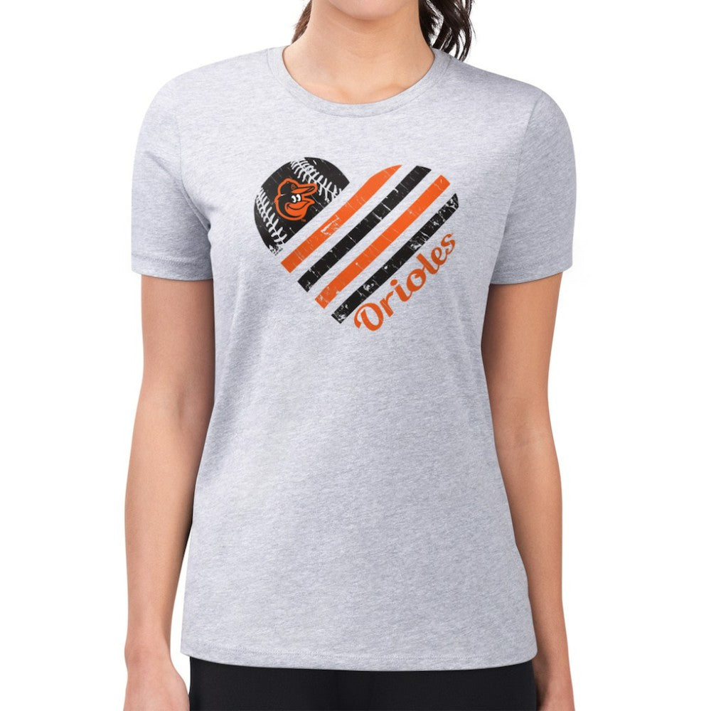 Baltimore Orioles G-III 4Her by Carl Banks Women's Super-Slim Fit Lightweight Heart Graphic T-Shirt - Heather Gray T-shirts