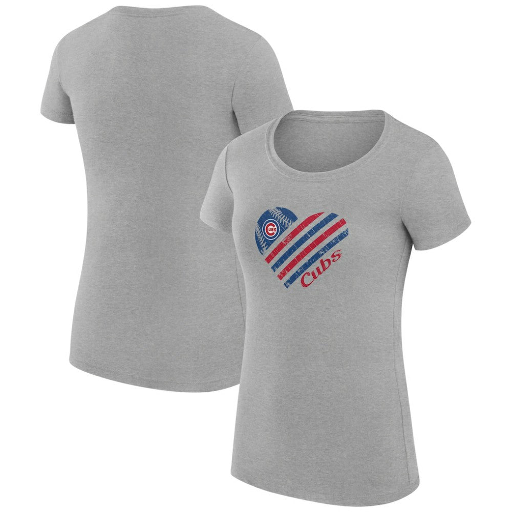 Chicago Cubs G-III 4Her by Carl Banks Women's Super-Slim Fit Lightweight Heart Graphic T-Shirt - Heather Gray T-shirts