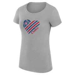 Chicago Cubs G-III 4Her by Carl Banks Women's Super-Slim Fit Lightweight Heart Graphic T-Shirt - Heather Gray T-shirts