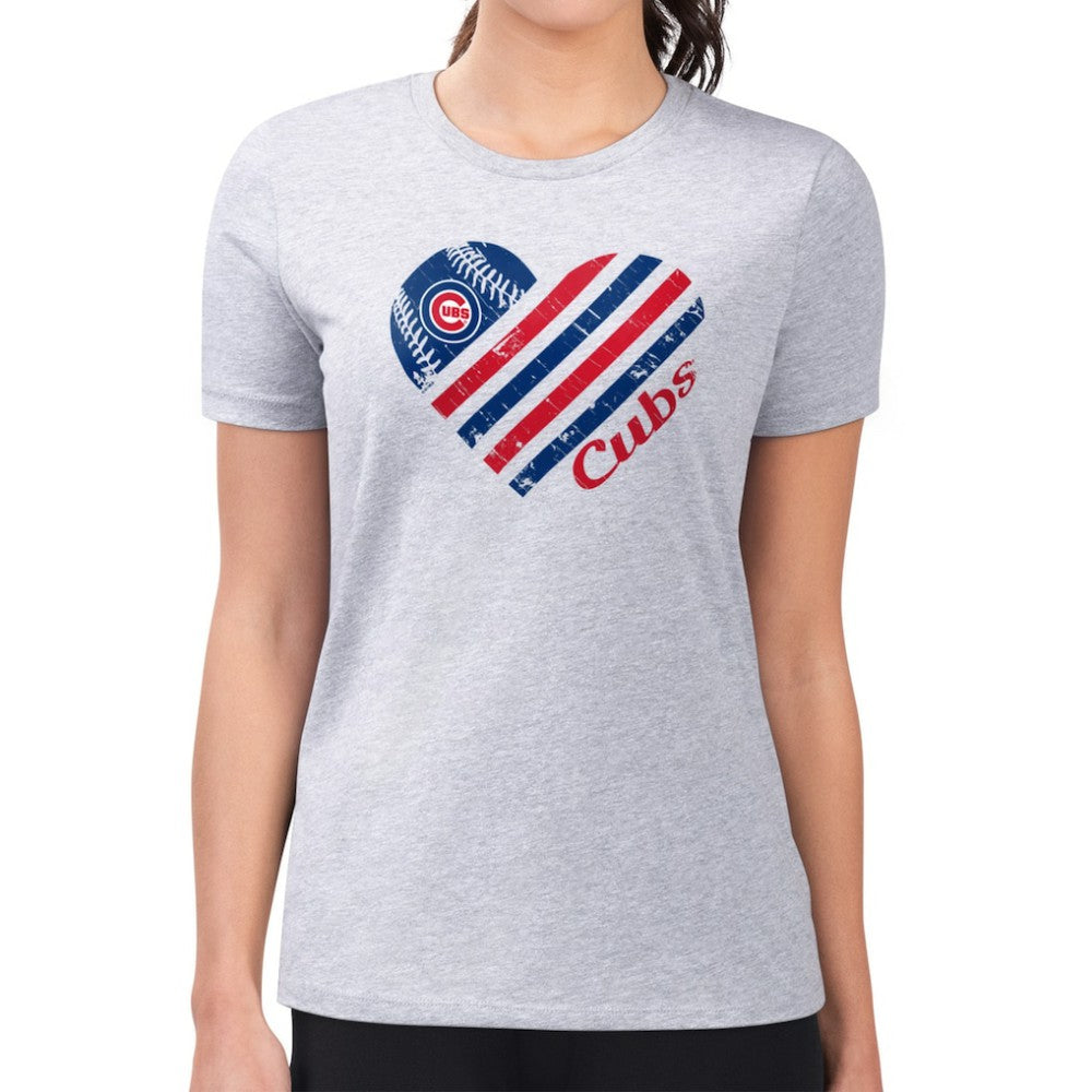Chicago Cubs G-III 4Her by Carl Banks Women's Super-Slim Fit Lightweight Heart Graphic T-Shirt - Heather Gray T-shirts