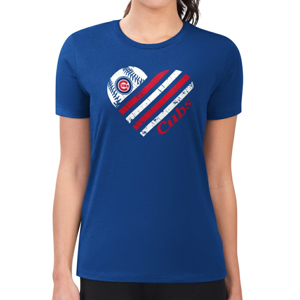Chicago Cubs G-III 4Her by Carl Banks Women's Super-Slim Fit Lightweight Heart Graphic T-Shirt - Royal T-shirts