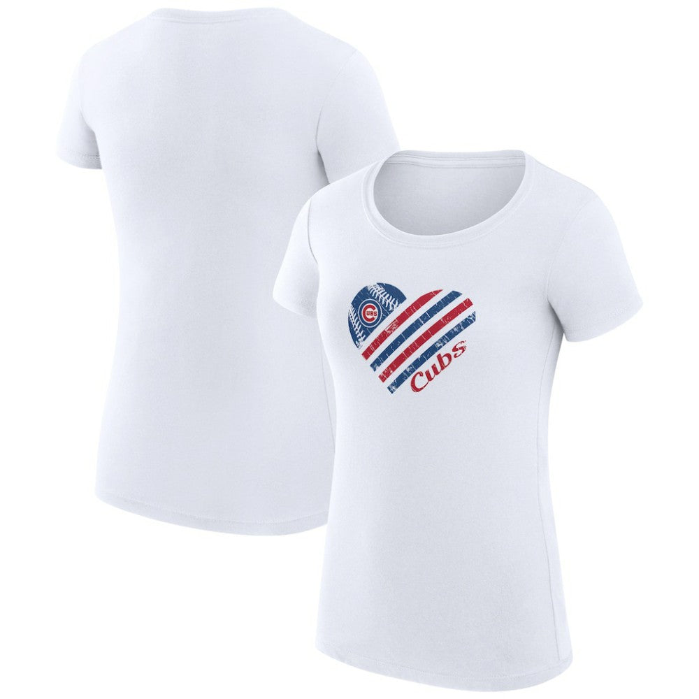 Chicago Cubs G-III 4Her by Carl Banks Women's Super-Slim Fit Lightweight Heart Graphic T-Shirt - White T-shirts