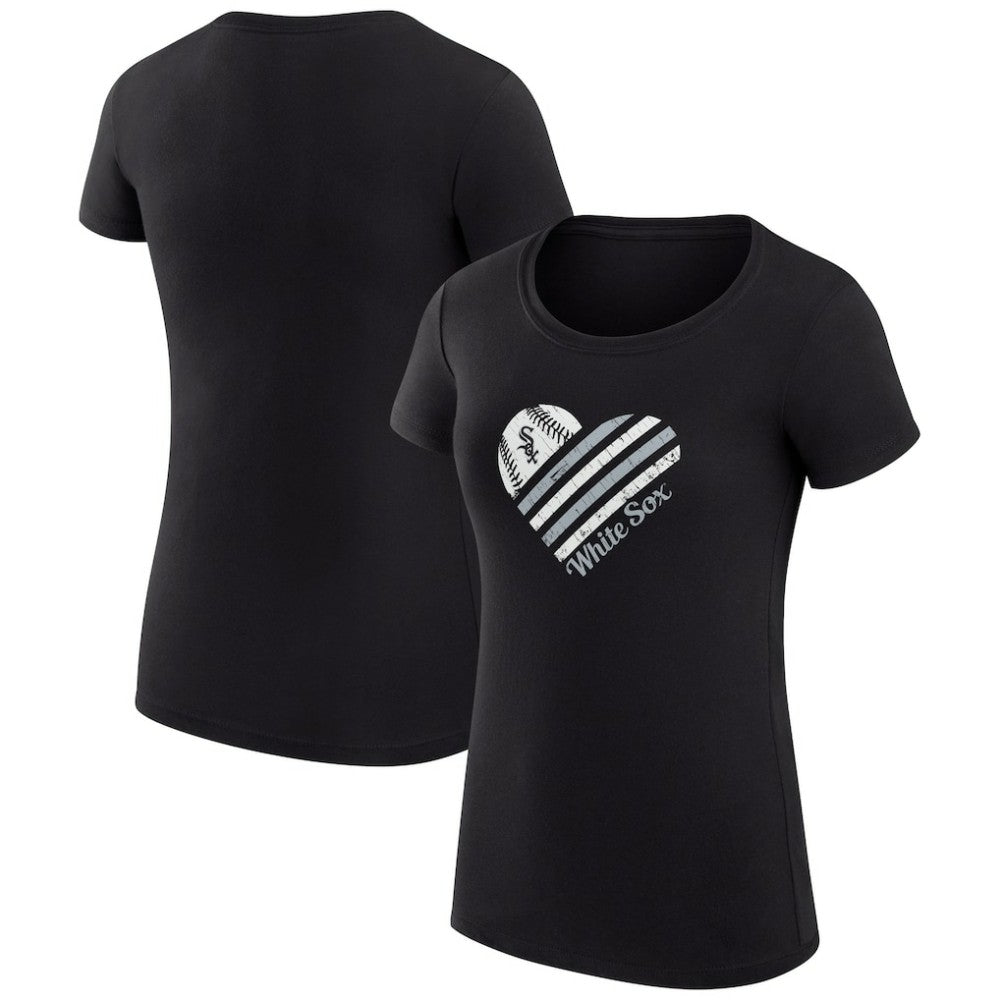 Chicago White Sox G-III 4Her by Carl Banks Women's Super-Slim Fit Lightweight Heart Graphic T-Shirt - Black T-shirts