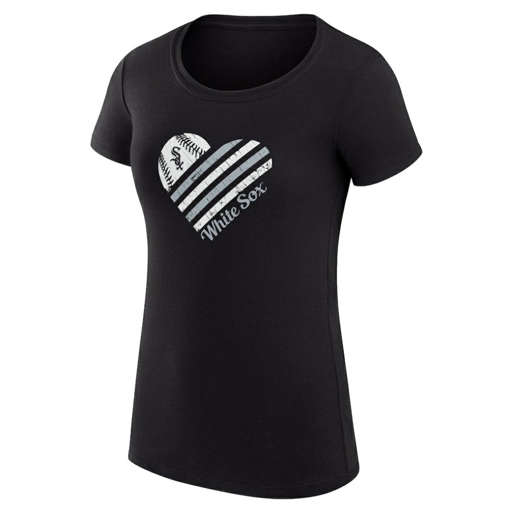 Chicago White Sox G-III 4Her by Carl Banks Women's Super-Slim Fit Lightweight Heart Graphic T-Shirt - Black T-shirts