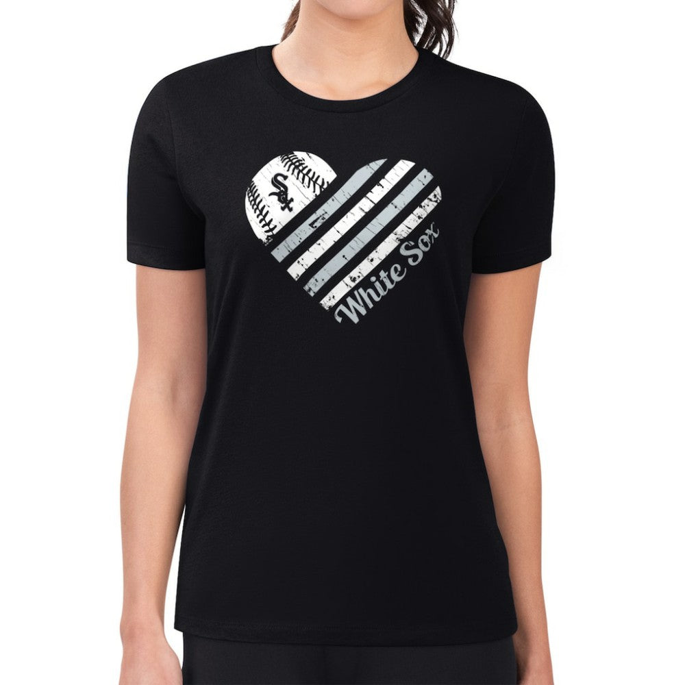 Chicago White Sox G-III 4Her by Carl Banks Women's Super-Slim Fit Lightweight Heart Graphic T-Shirt - Black T-shirts
