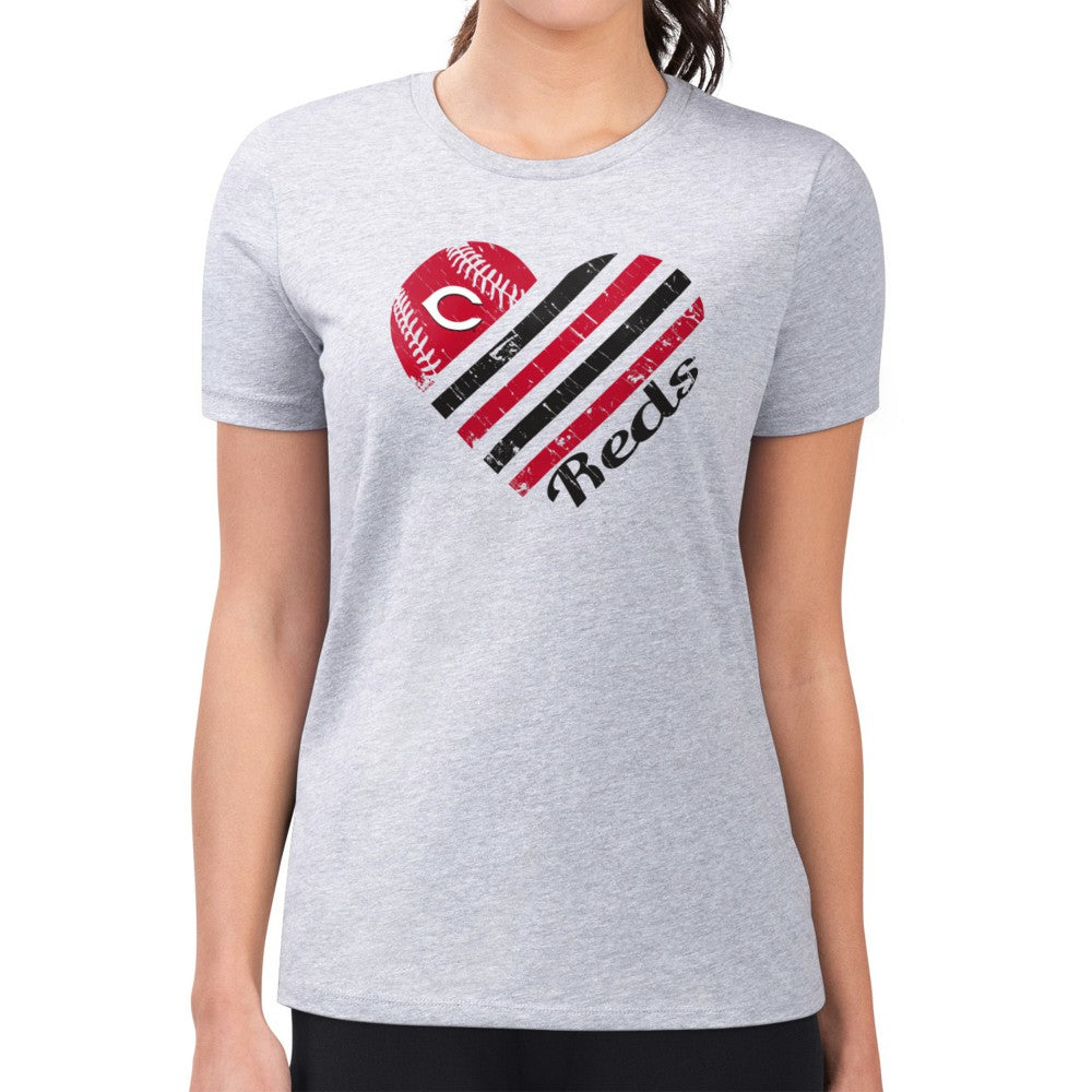 Cincinnati Reds G-III 4Her by Carl Banks Women's Super-Slim Fit Lightweight Heart Graphic T-Shirt - Heather Gray T-shirts