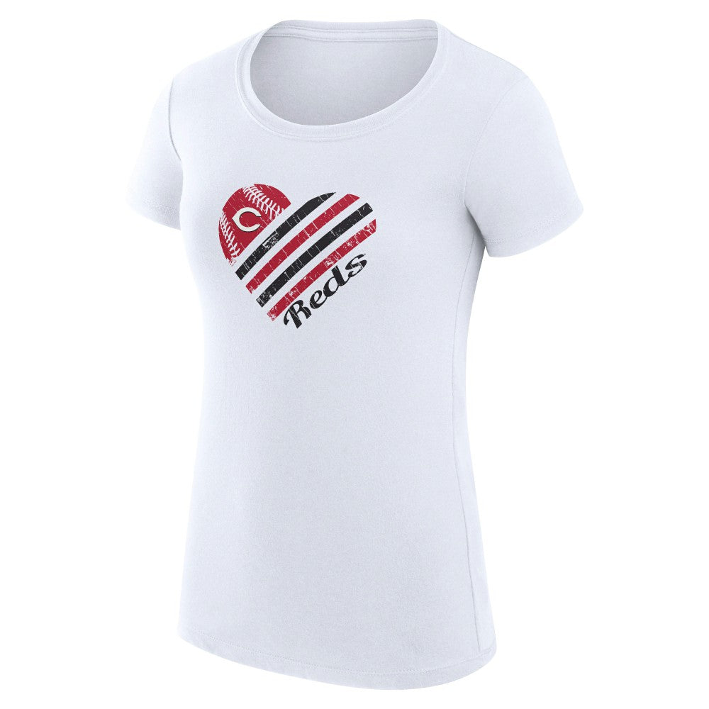 Cincinnati Reds G-III 4Her by Carl Banks Women's Super-Slim Fit Lightweight Heart Graphic T-Shirt - White T-shirts