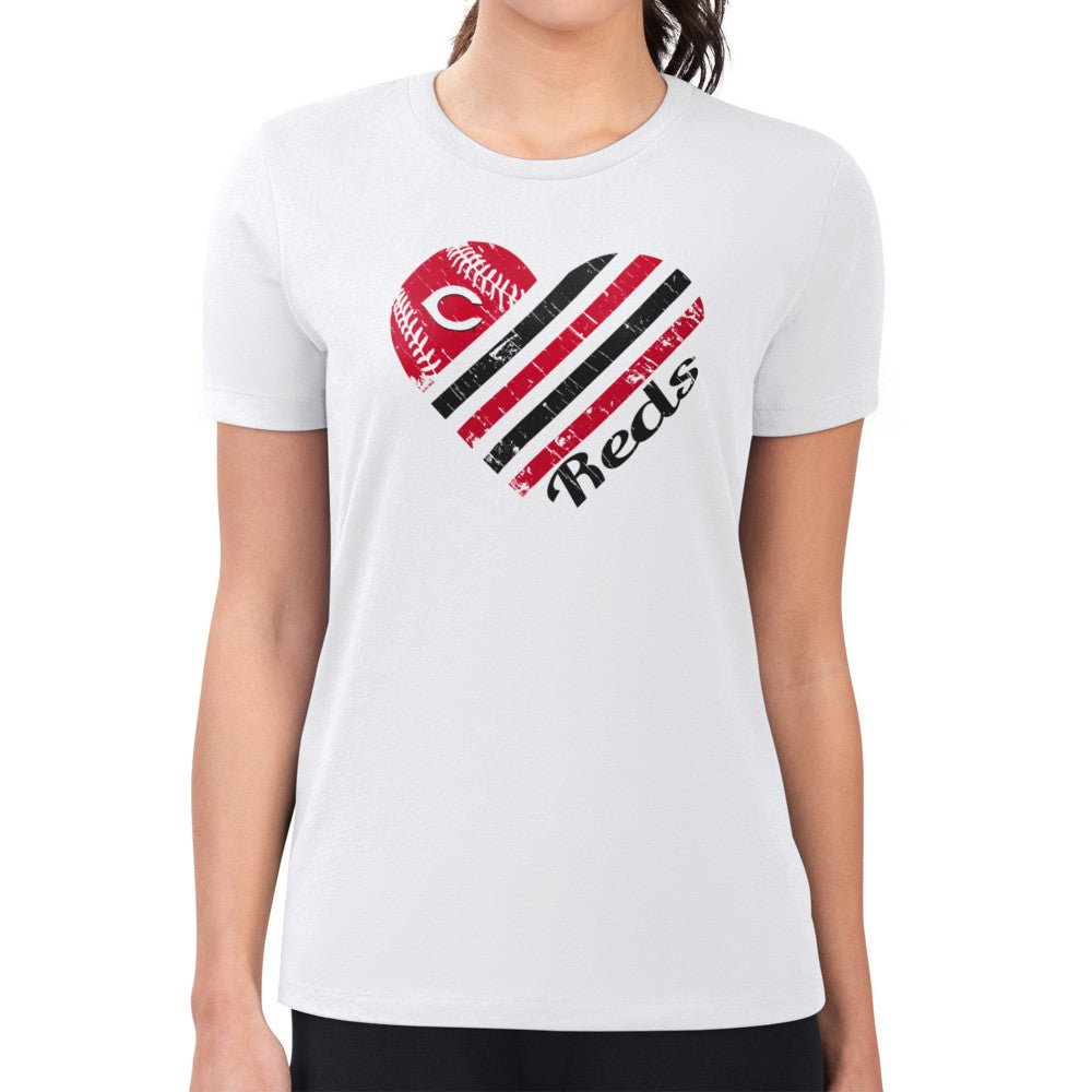 Cincinnati Reds G-III 4Her by Carl Banks Women's Super-Slim Fit Lightweight Heart Graphic T-Shirt - White T-shirts