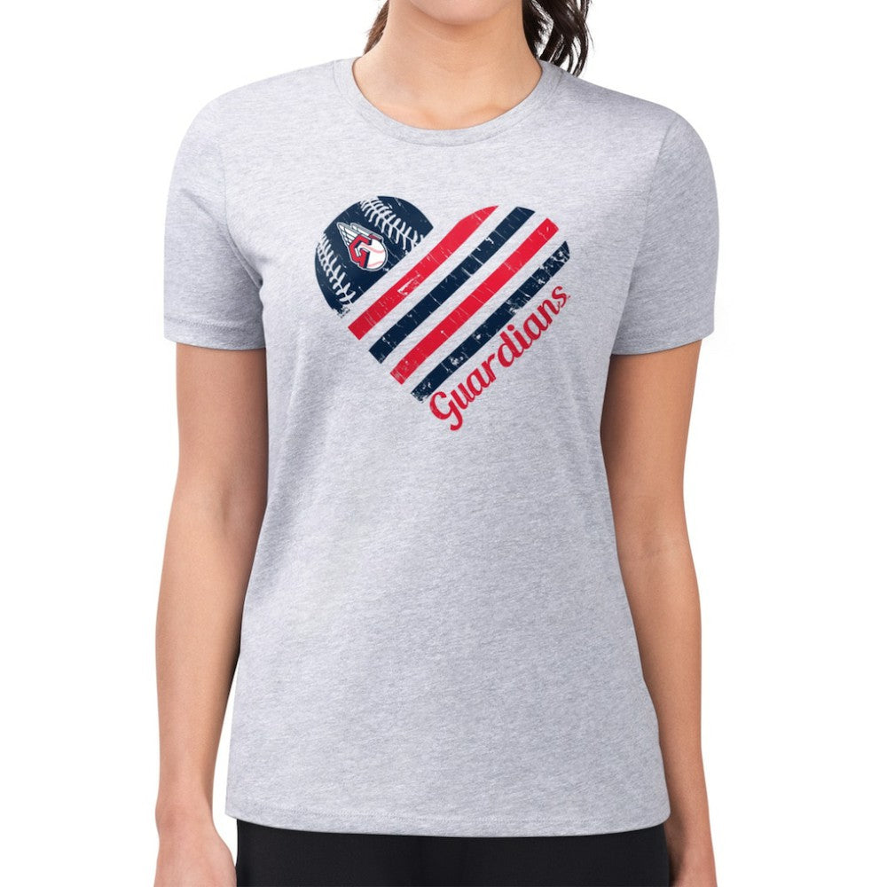 Cleveland Guardians G-III 4Her by Carl Banks Women's Super-Slim Fit Lightweight Heart Graphic T-Shirt - Heather Gray T-shirts