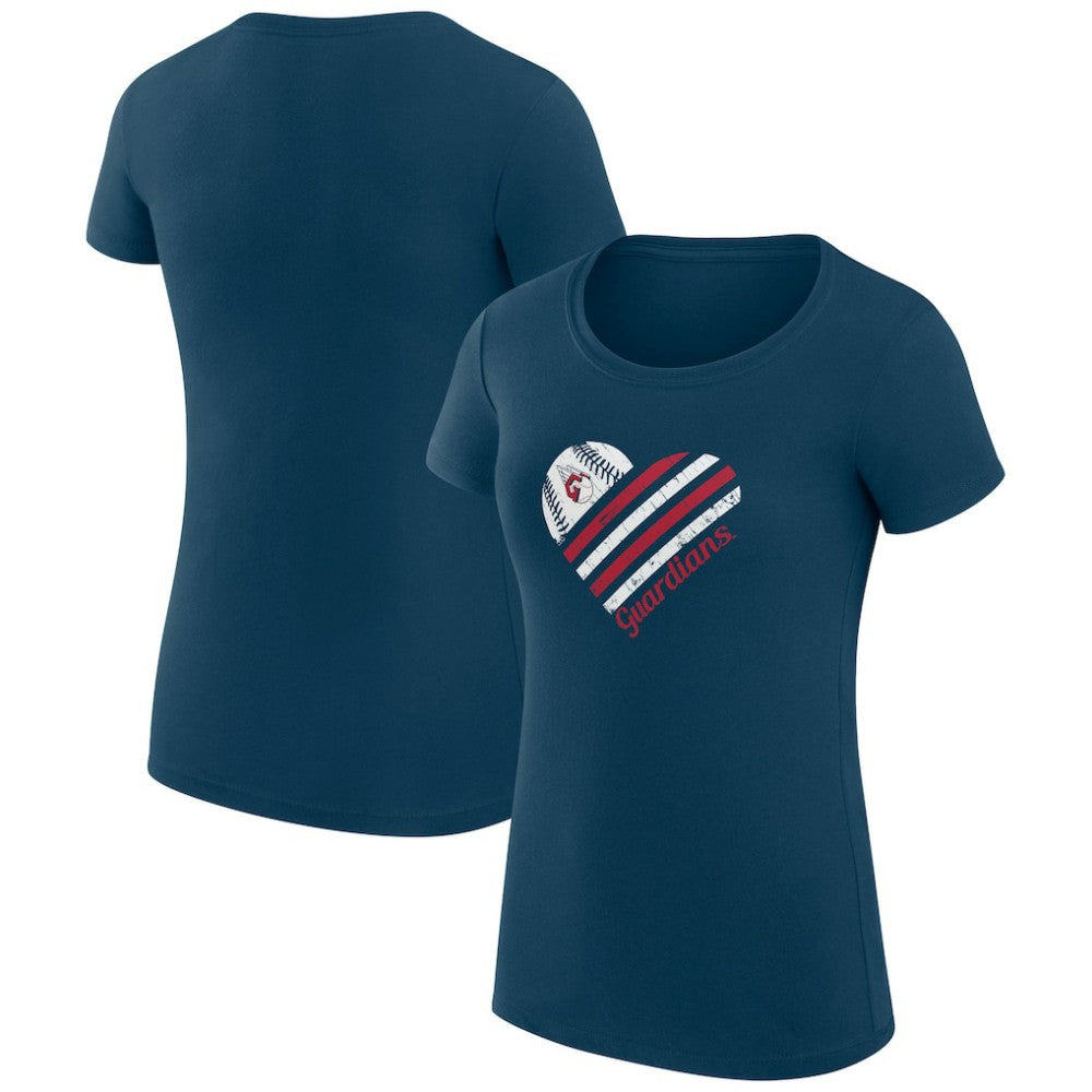 Cleveland Guardians G-III 4Her by Carl Banks Women's Super-Slim Fit Lightweight Heart Graphic T-Shirt - Navy T-shirts